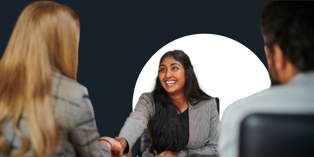 Three people meeting and introducing themselves