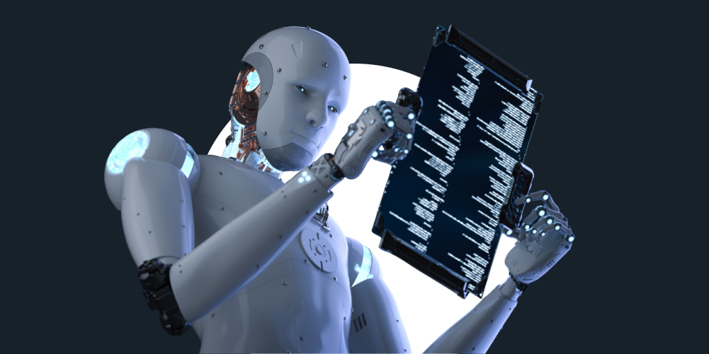 An AI robot reading a graphical display in front of them