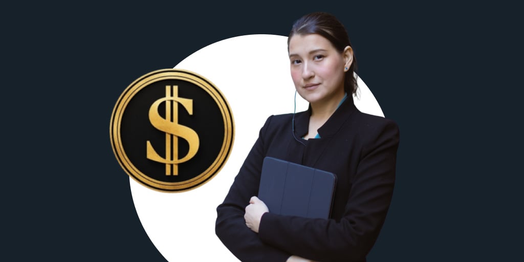 woman holding binder with money symbol